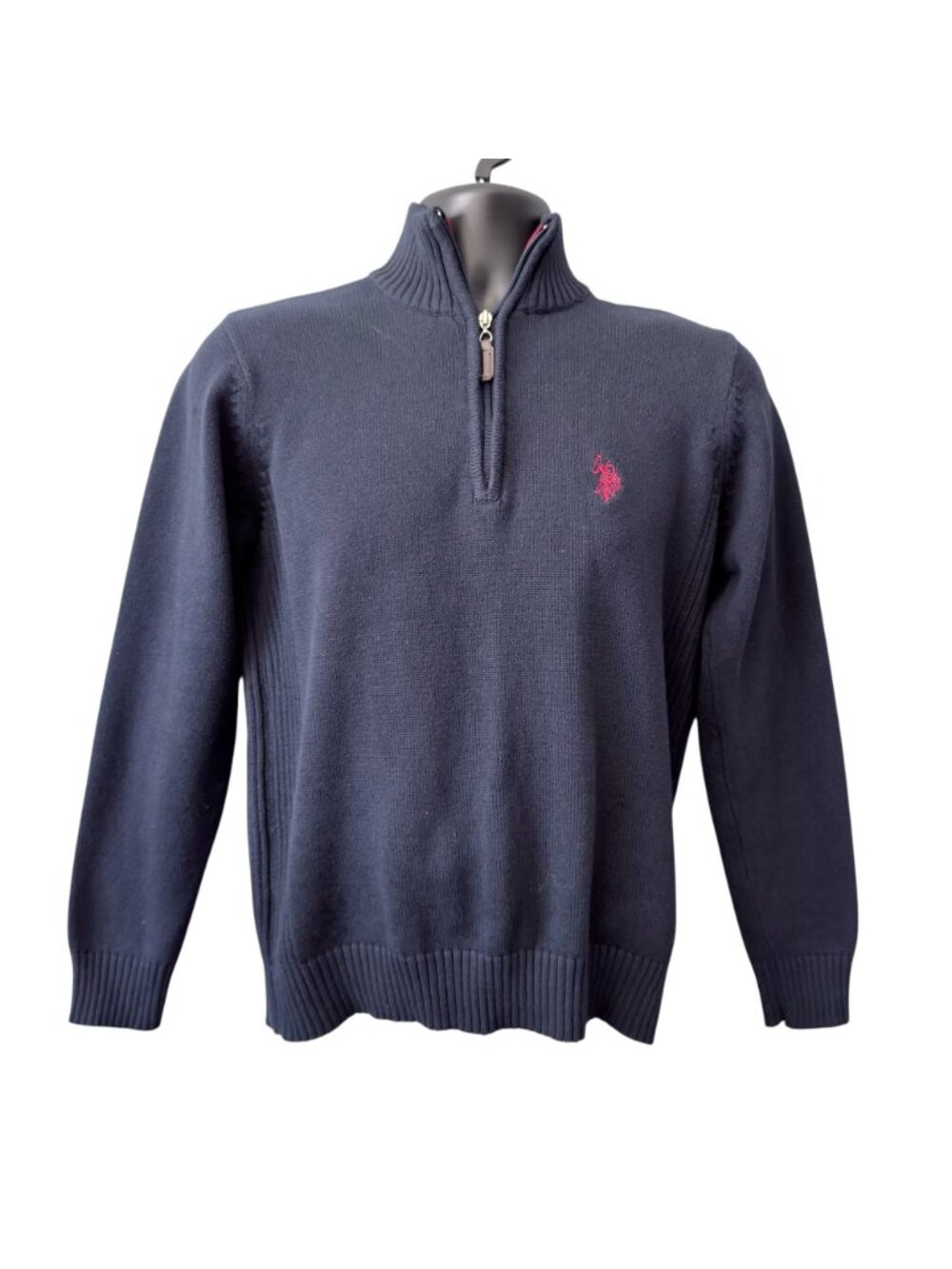 Vintage US Polo Assn Men Sweater Small Blue Pull Over 3/4 Zip Logo Cotton Blend - Picture 7 of 16